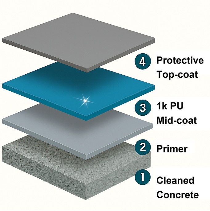 Why Waterproofing Projects Require Primer, Mid-coat, and Topcoat?